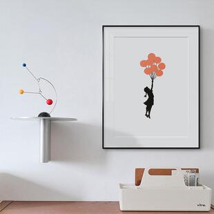 班克斯潮流黑白装饰画治愈系人物客厅挂画儿童房装饰画童趣墙画