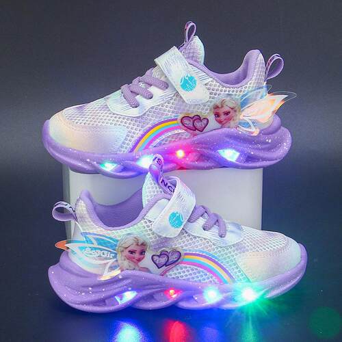 Cartoon Frozen 2 Girls Casual Shoes LED Light Up Sneakers El