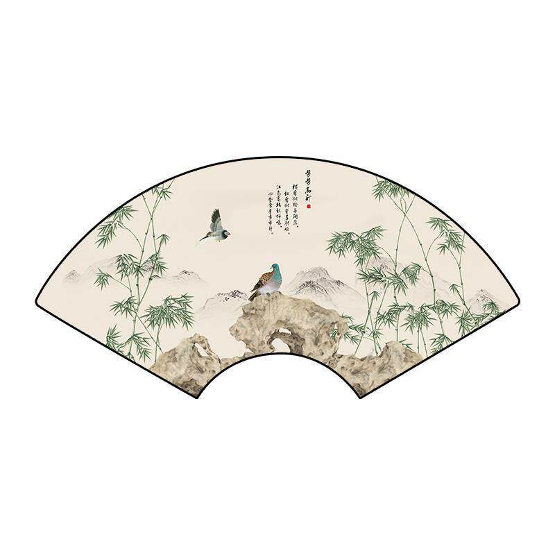 茶室扇形背景墙画客厅装饰画卧室床头挂画新中式扇面墙面餐厅壁画