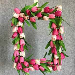 新款 饰 绢花花圈长方形郁金香门楣花环壁饰门饰挂饰家居节日婚礼装