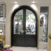 法式 店咖啡店网红门商铺拱形双开门 复古铁艺圆弧对开门玻璃门服装