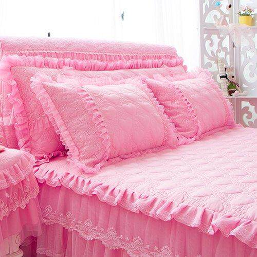 单人枕套公主风蕾丝花边绗缝夹棉加厚枕头套粉色学生枕头罩一对装