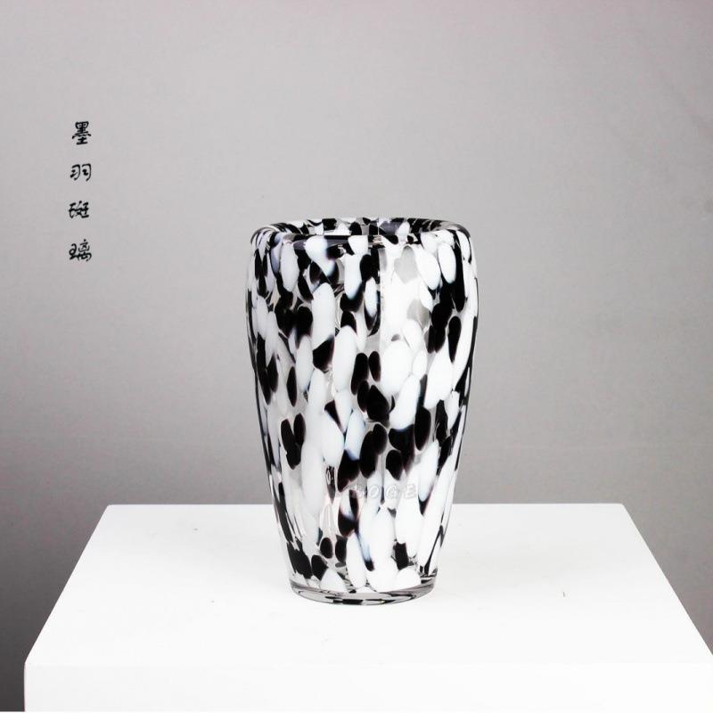 水墨斑敞口古玻璃花瓶家居鲜花玫瑰百合水养摆件干点1意花创中风
