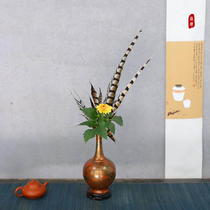 孔雀鸵鸟铜鸡羽毛客厅花瓶摆件插花装饰材料花艺花道饰品