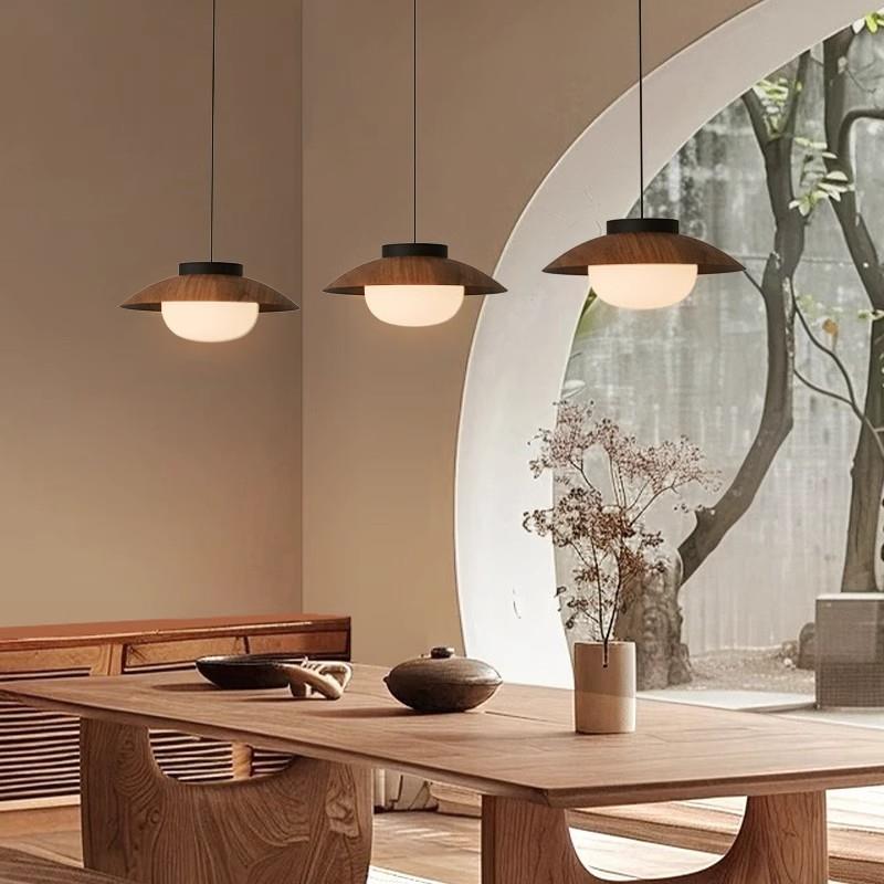 中古风餐厅吊灯侘寂风胡桃木纹餐桌吧台灯日式复古民宿茶室小吊灯