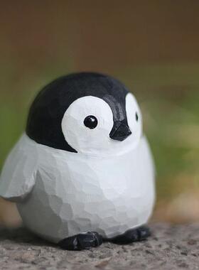 鹿妖商店 帝企鹅宝宝 纯手工木雕 胖鸟 实木肥啾鸟 创意摆件