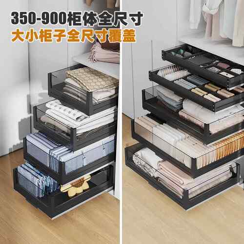 饰衣帽间RISO-GL轻玻璃衣柜拉篮抽奢屉式伸衣橱内置缩裤架品收纳