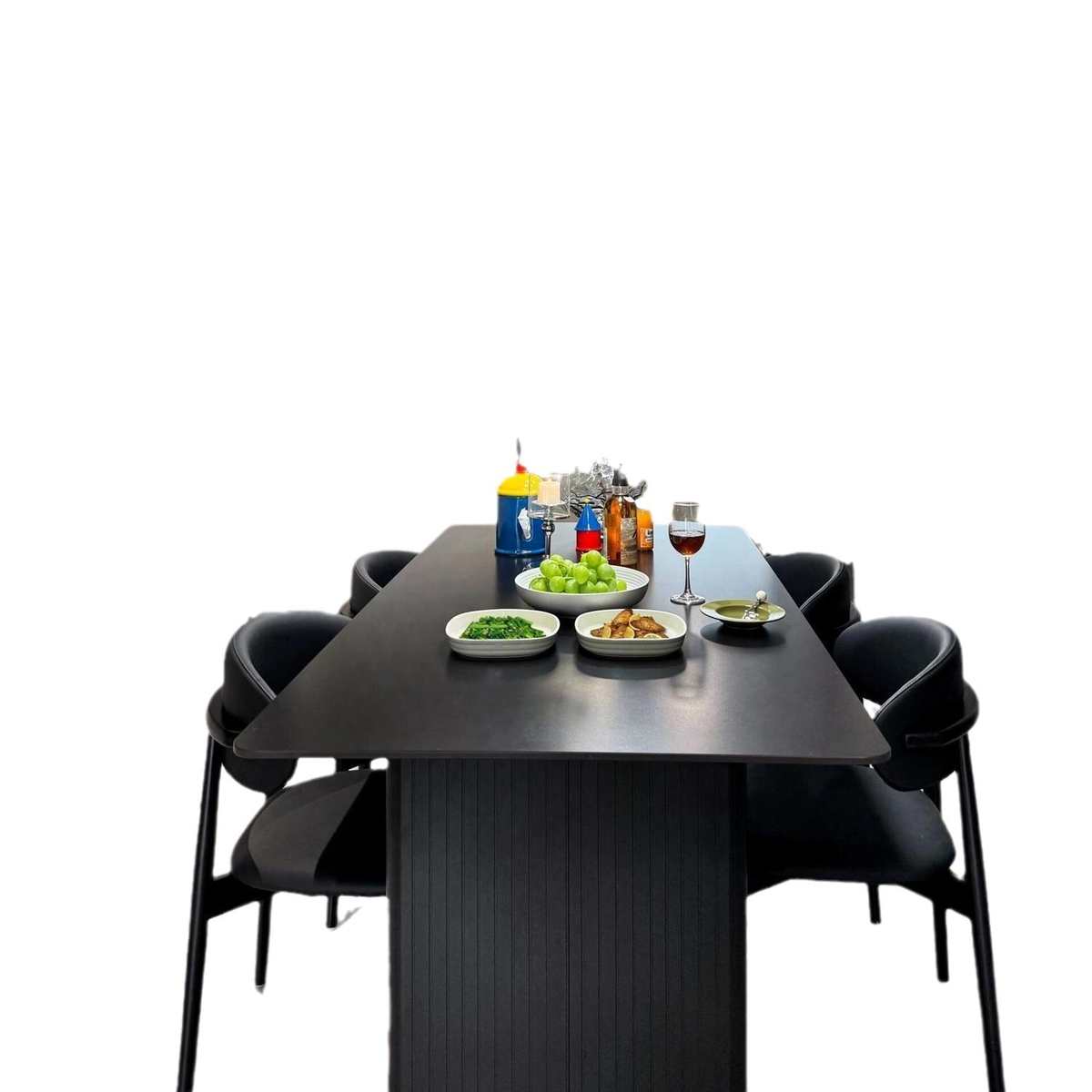 意式极简轻奢黑色岩板餐桌椅子组合侘寂现代简约长方形小户型家用