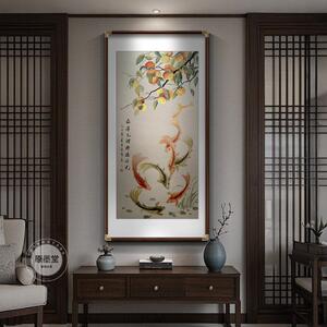 九鱼聚财图国画手绘真迹入户玄关装饰画事事如意挂画新中式柿子图