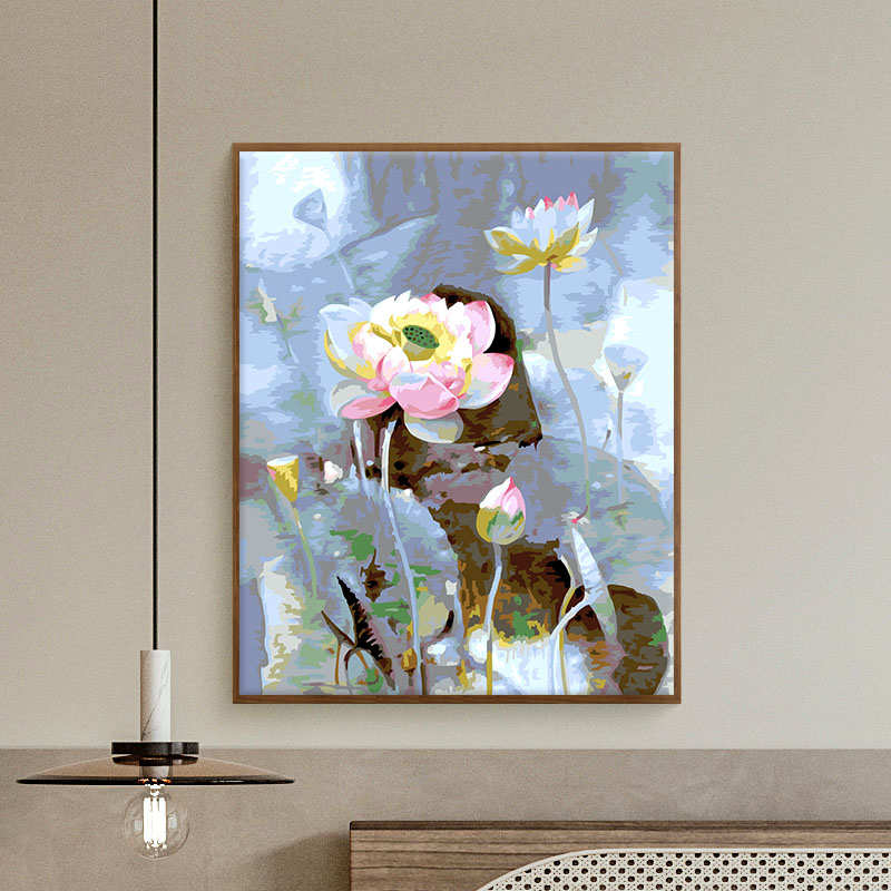 数字油画花卉中式手工画画丙烯填充diy填色油彩装饰画荷花物语-封面