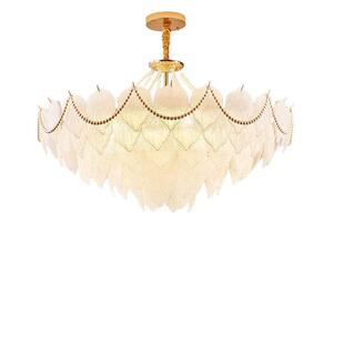 法式奶油风吊灯轻奢羽毛树叶珍珠网红创意大气后现代客厅卧室灯具