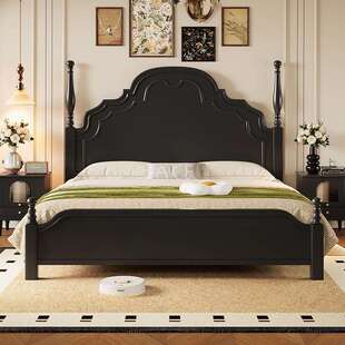 美式主卧安娜床轻奢高级感黑色实木床1米8加床垫双人床家用实木床