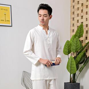 高档棉麻瑜坐伽服打太极坐宽松中式茶服门外汉服打服动服男运春夏