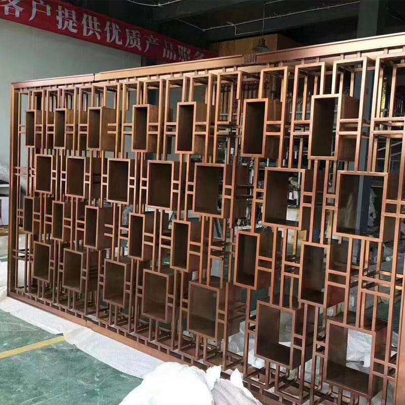 新中式铁艺不锈钢屏风隔断客厅卧室遮挡大堂格珊入户玄关背景