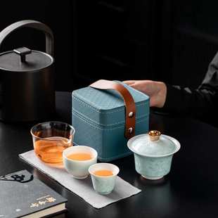 结晶功夫冰花茶具旅行快 户外杯年会茶具一壶便携礼品二杯客套装