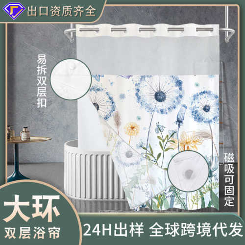 开口浴帘双层半幅蝴蝶 数码印花双层大环浴帘防水隔断帘批发