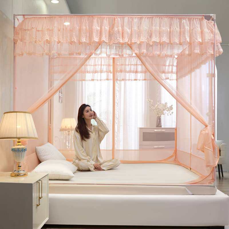 儿童防摔床笠式坐床拉链蚊帐家用卧室三开门加密蒙古包厚支架围栏