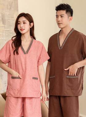 男洗浴心休中纯桑棉女居家情侣套装浴闲N-8304A服拿服加大尺码可