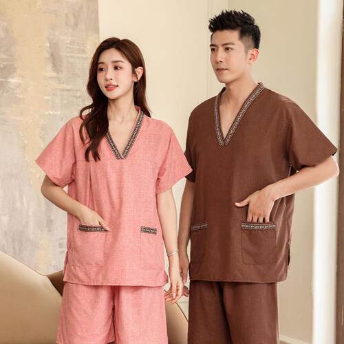 男洗浴心休中纯桑棉女居家情侣套装浴闲N-8304A服拿服加大尺码可