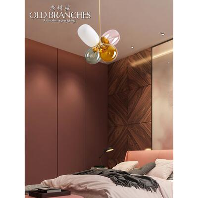 树枝后现代彩色玻璃吊术灯现代极卧室温馨儿老童房艺简全铜DM8018