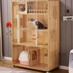 麓f实木猫笼豪华猫别墅猫窝猫屋猫房子猫产房猫展示柜钢化玻璃猫