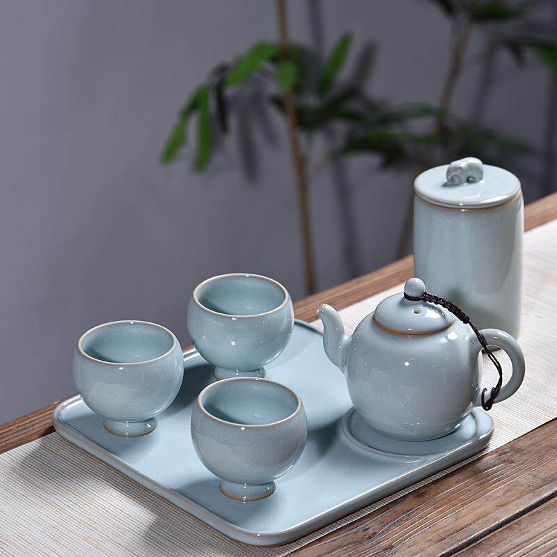 五大名窑哥窑汝瓷钧窑茶杯个人杯品茗杯陶瓷茶具套装一壶三杯茶盘