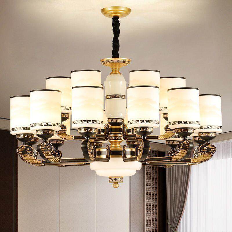 新中式客厅吊灯餐厅卧室灯中式别墅灯具吊灯客厅灯大气玉石