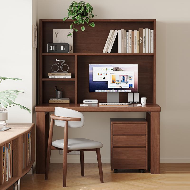 合办公桌用电脑简桌约一体实木大板卧GNK室书桌带书架组学习家桌