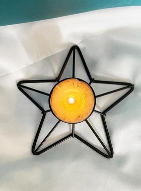 厂家直销圣诞系列烛台铁艺摆件迷你小灯笼铁质五角星婚恋舞台道具