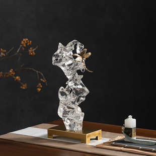 艺贝子新中式 创意饰品 透明太湖石假山摆件中古茶室禅意样板间软装