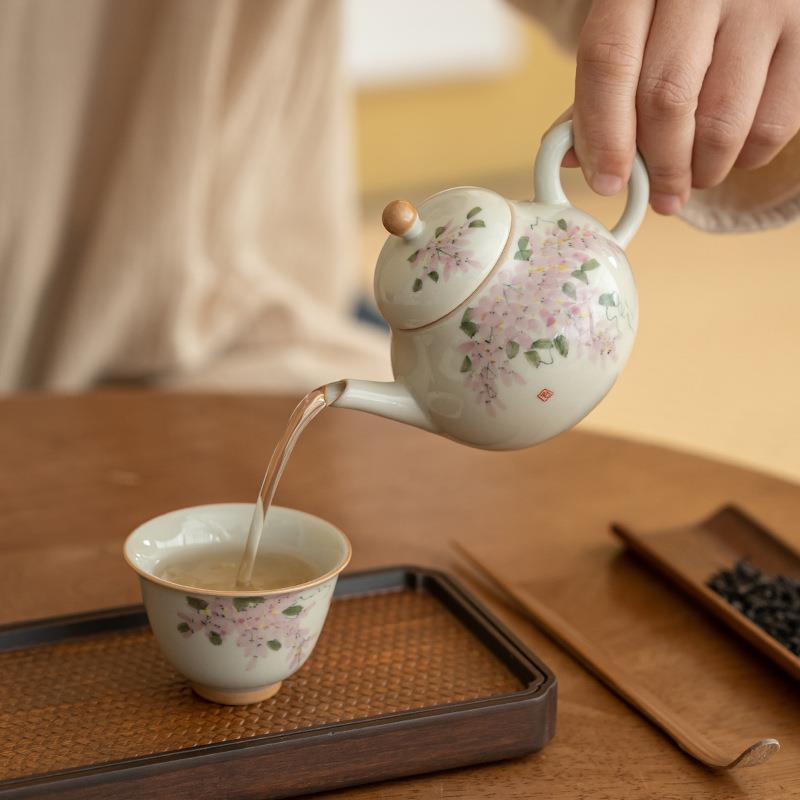 冰台手紫藤花梨壶壶陶瓷茶壶过滤球孔绘釉83019下功夫泡茶彩小容