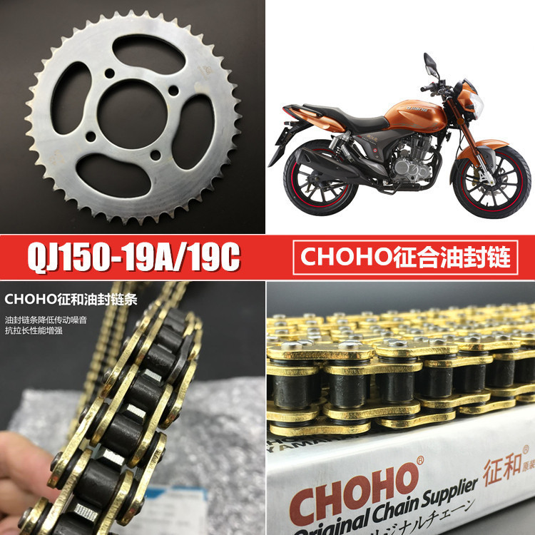 适用于钱江龙QJ150-19A/19C/19G摩托车油封链条牙盘套链轮三件套