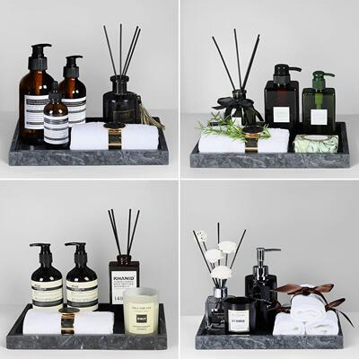 样板房洗手间卫生间浴室香薰道具香水毛巾大理石托盘饰品摆件套装
