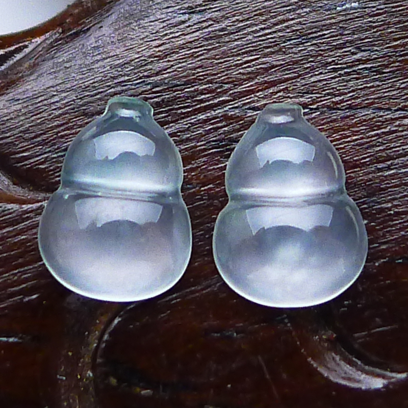 冰种翡翠蛋面缅甸正品天然A货老坑戒面葫芦镶嵌耳钉料一对0.18g