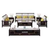 新中式 现代别墅木质家具组合古典禅意四人位转角 客厅实木沙发中式