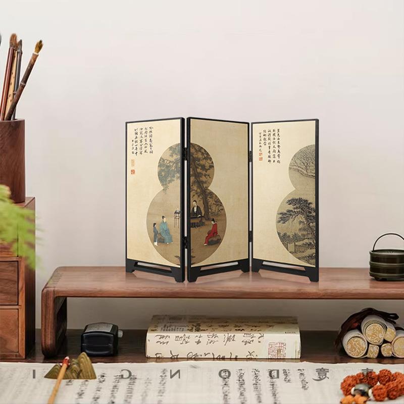 新中式桌面装饰画斗柜电视柜餐边柜摆台画书房茶几复古小屏风摆件