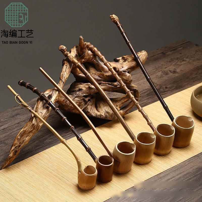 淘编工艺品竹制水勺竹酒提子竹根长柄茶勺浇花水瓢打酒器家用