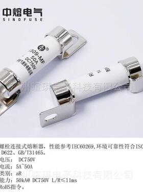 西安中熔熔断器RS309-MF-14L 50A 750V直流熔断器32a汽车熔断器