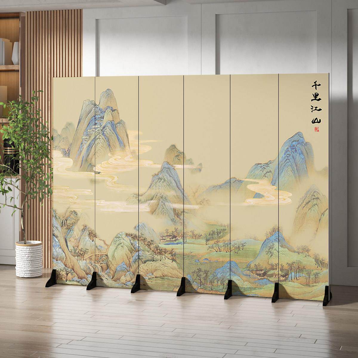 千里江山屏风隔断办公室客厅折叠移动现代简约中式清明上河图折屏