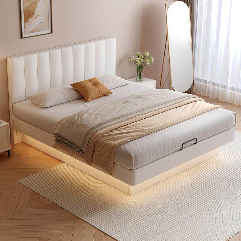 奶油风悬浮床可调节薄床头榻榻米气压储物床小户型简约双人床婚床