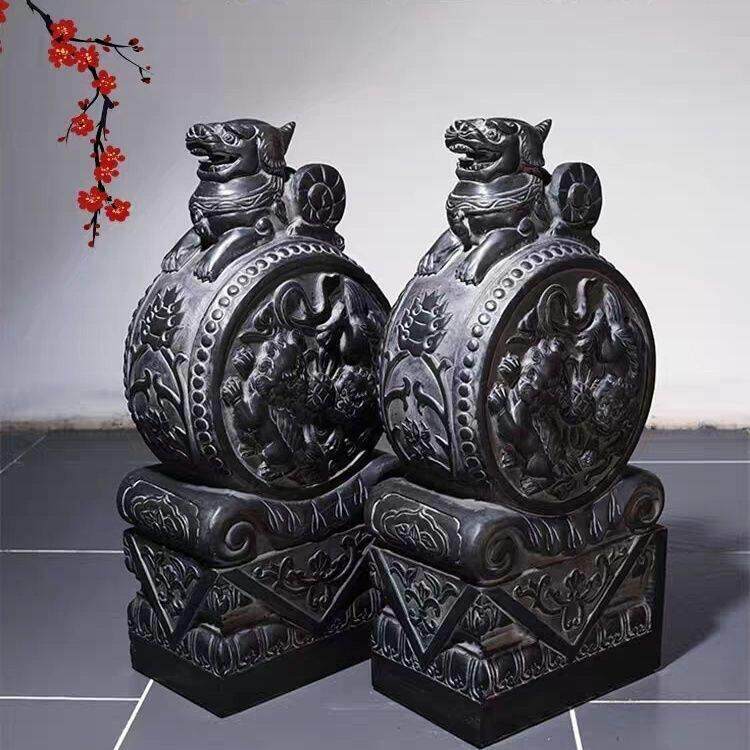 石雕门墩抱鼓石一对家用镇宅貔貅青石仿古麒麟门口庭院石鼓摆件