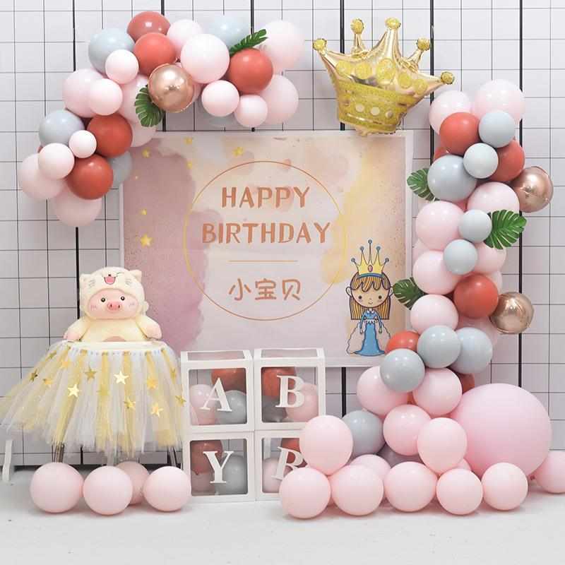 宝宝1周岁生日布置场景装饰女孩白百天百日宴派对背景墙气球套餐2