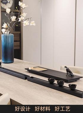 6MSQ1K3黑石茶盘家用客厅办公室具轻茶奢托盘干泡乌金金嵌入式铜