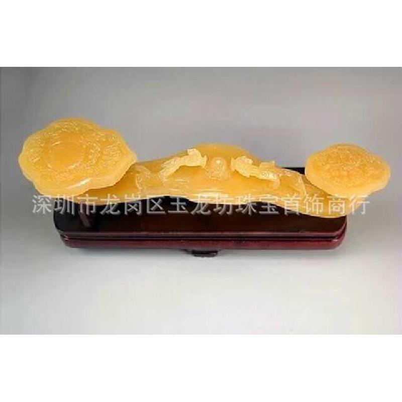 玉天然家居坊饰摆吉祥如意黄玉如意摆件米玉龙二龙戏珠摆件批发