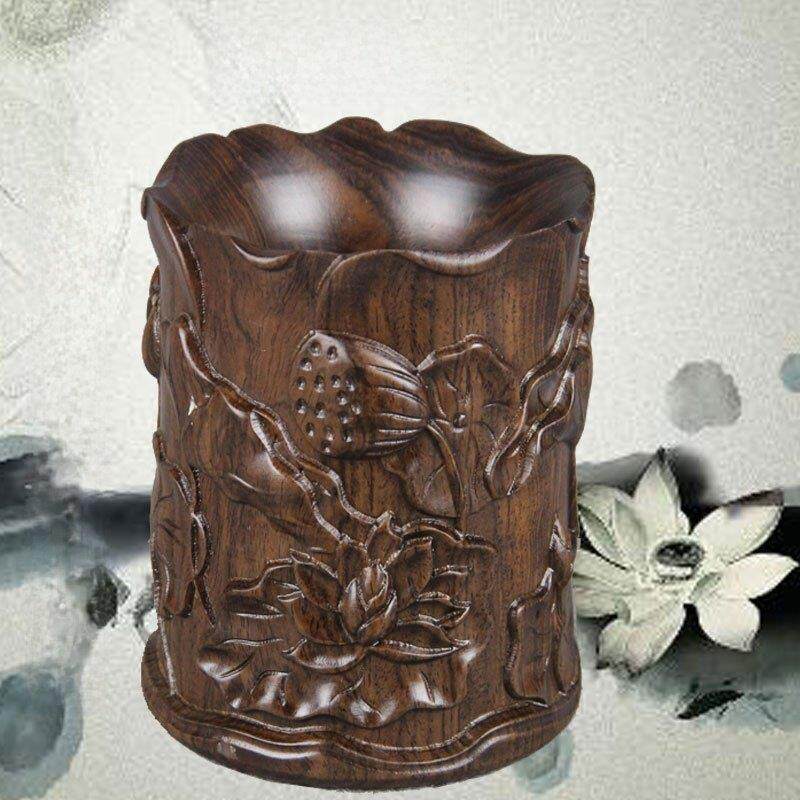 红木乌木工艺品笔筒实木饰品雕花礼品办公用品书房四宝定制