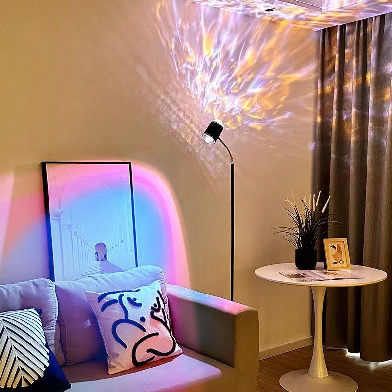 网氛围红灯背景美容院灯直播日落客厅卧室沙发装饰落地水波纹高级