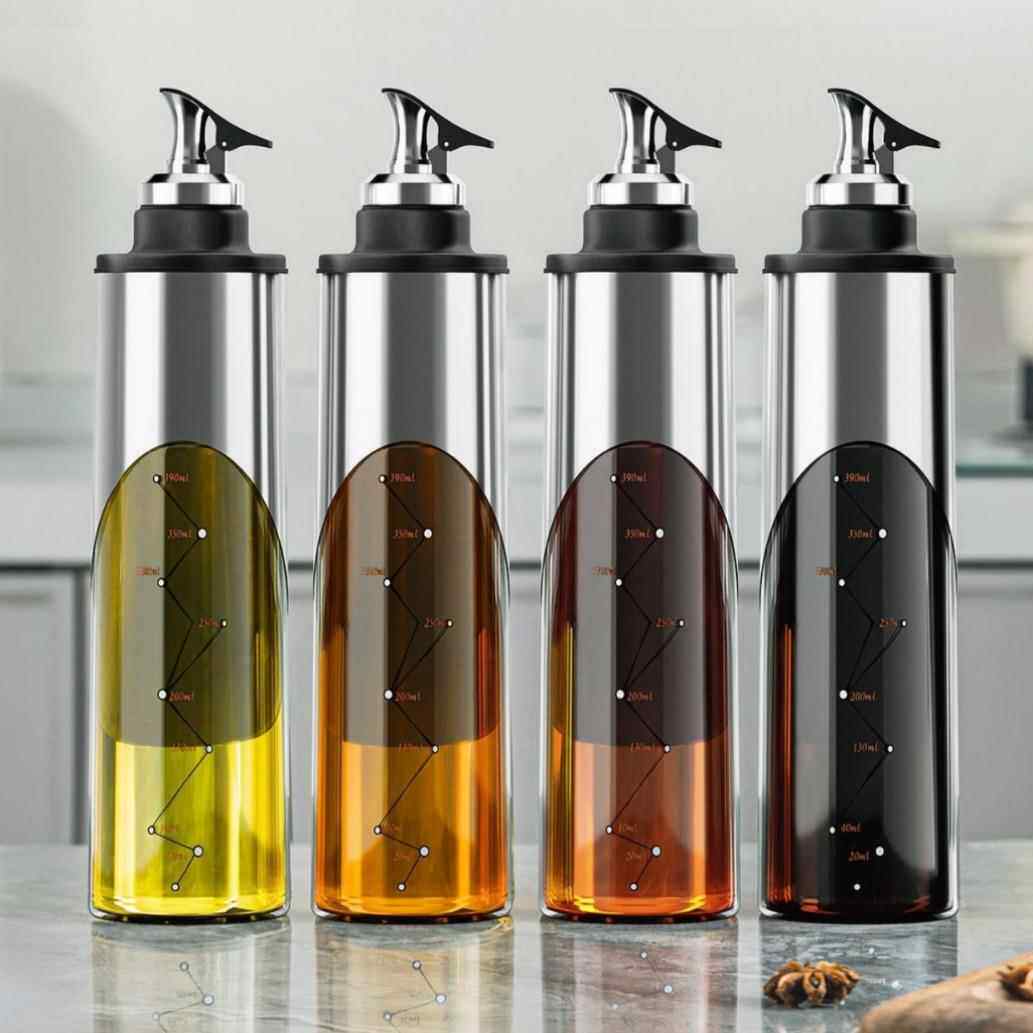 带刻度油壶加厚玻璃油瓶不锈钢酱油醋调料瓶家用厨房密封防漏油罐