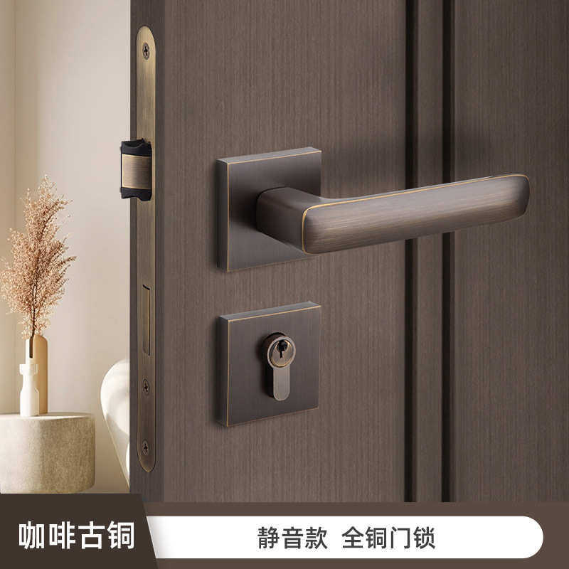 门锁机械分体锁全具简约执手实木实心厂家室内门锁 家用 铜房货源图片