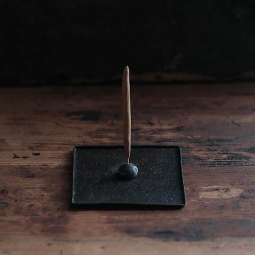 爻二｜纯手工锤制老铁香盘铁香插底座直角圆盘茶盘杯托 托盘茶具