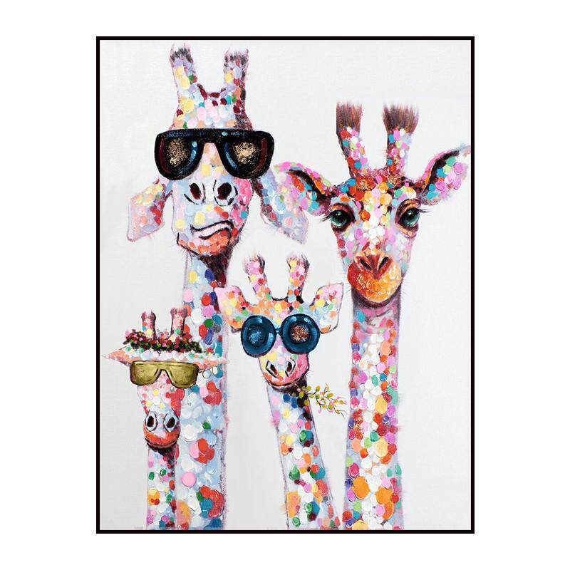 纯手绘油画幸福一家卡通儿童房挂画客厅沙发背景墙玄关餐厅装饰画